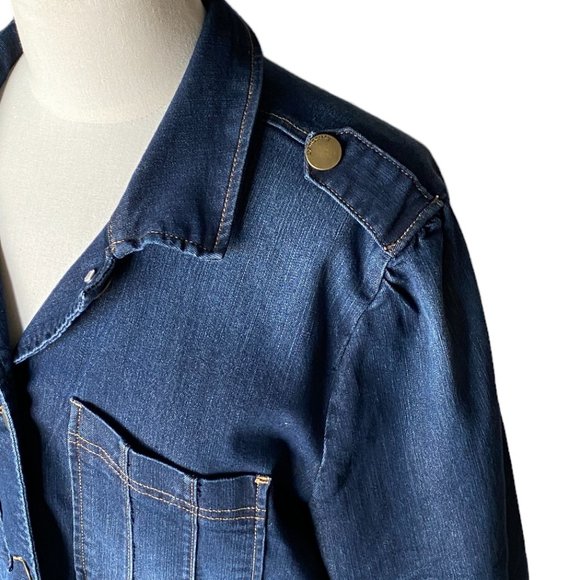 Democracy Denim Trucker Jean Jacket Blue Military Indie Grunge Faded-XL - Picture 4 of 16